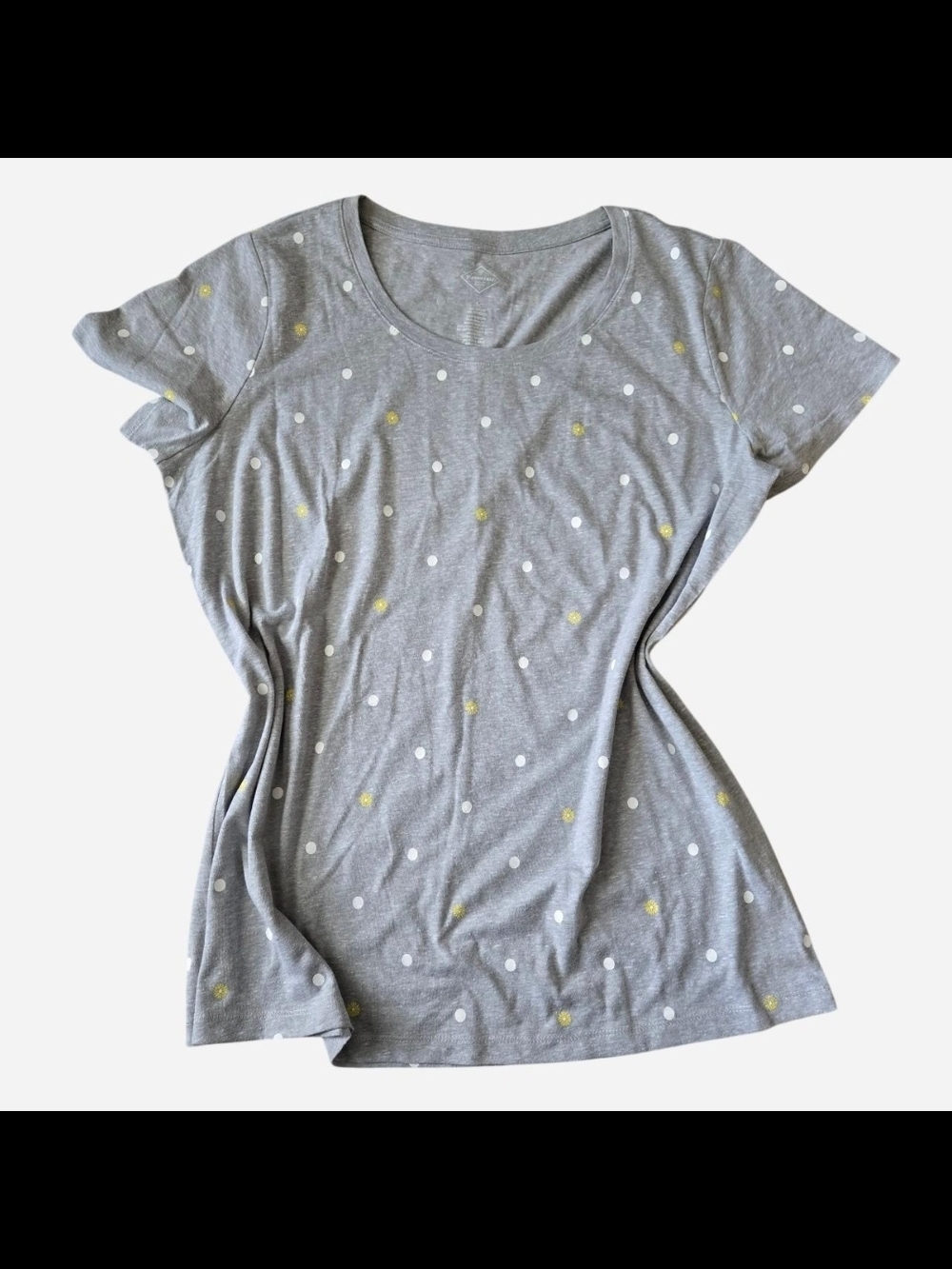 St. John's Bay Gray Short Sleeve Tee with White and Yellow Polka Dots